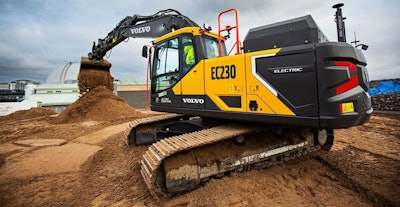 volvo ec230 electric excavator digging dirt