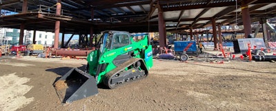 Bobcat T7X electric track skid steer on a Turner Construction Company jobsite