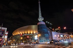 Bridgestone arena exterior at night
