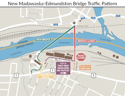 map of new Madawaska-Edmonton bridge between Maine and Canada