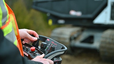 closeup shot Prinoth remote control for Panther crawler carriers