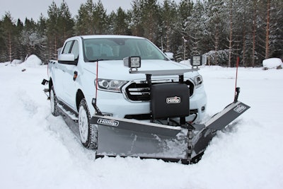 Hilltip SnowStriker V-Plow snowplow on a pickup truck