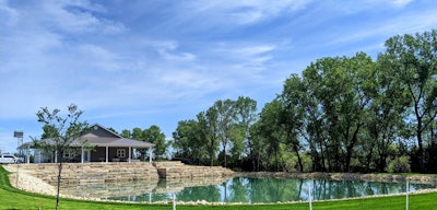 pond in front of house