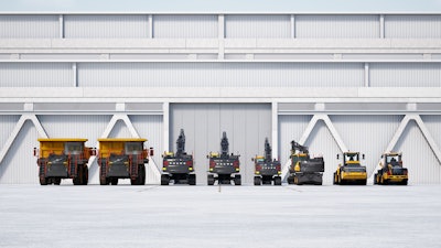 a lineup of volvo construction equipment