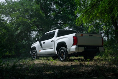 rear 2025 Toyota Tundra TRD Rally package in woods