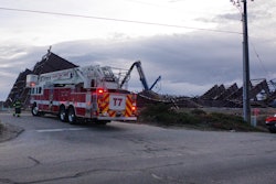 Boise Fire Department firetruck in front of collapsed hangar Boise Idaho