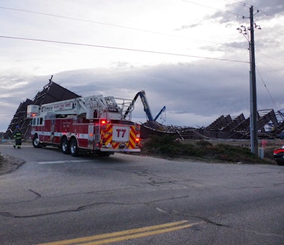 Boise Fire Department firetruck in front of collapsed hangar Boise Idaho