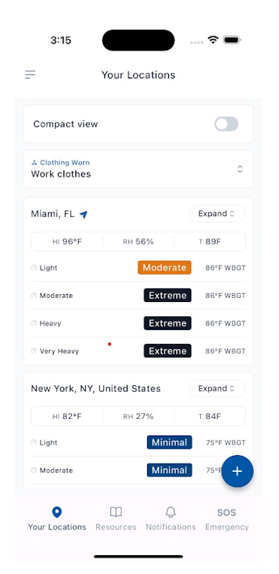 screen shot of AIHA heat stress app