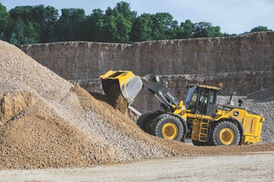 John deere 744 X-Tier wheel loader on dirt pile