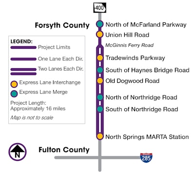 graphic showing where planned express lanes will be located on SR 400