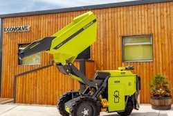 the Ecovolve ED1500 electric concrete buggy sitting outside a building