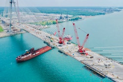 aerial shot of the final connection of the gordie howe international bridge
