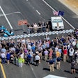 crowd gathers to watch ribbon-cutting ceremony on I-69 interchange