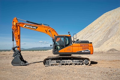 Develon DX225LC-7X excavator side view in desert