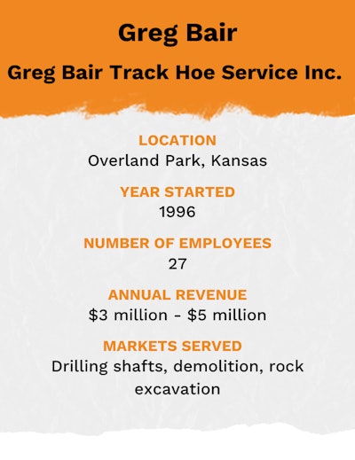 Greg Bair Track Hoe stats