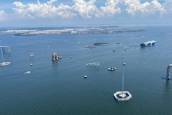 aerial shot of the current state of the baltimore bridge