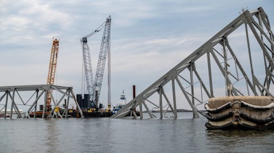close photo of the recently collapsed baltimore bridge