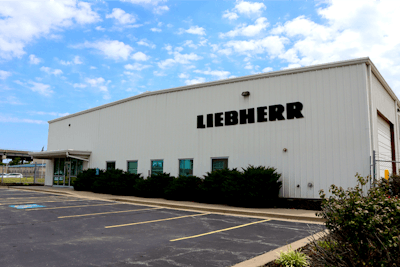the front of liebherr's new kansas city warehouse