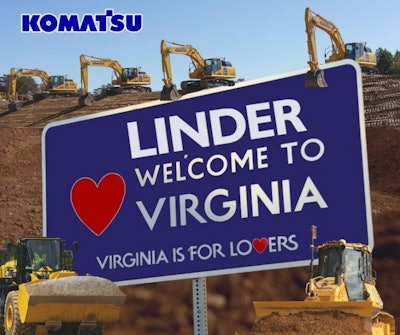 graphic of a sign welcoming Linder Machinery to the state of Virginia