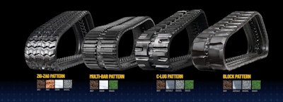graphic showing 4 types of patterns for Blue Diamond rubber tracks
