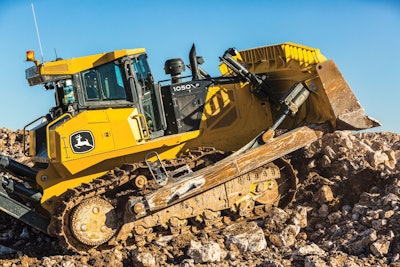 John Deere 1050 P-Tier dozer on dirt and rock pile