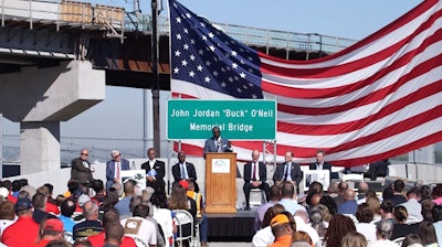 speaker at the buck o'neil bridge ribbon cutting ceremony