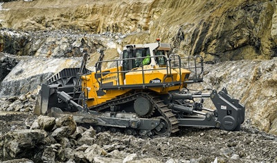 Liebherr PR766 dozer pushing in rocky terrain