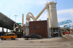 trucks outside an asphalt plant