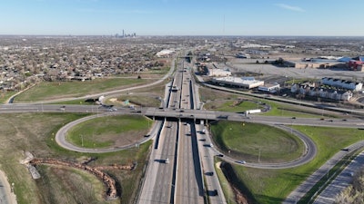 aerial shot of the I-35 and I-240 interchange