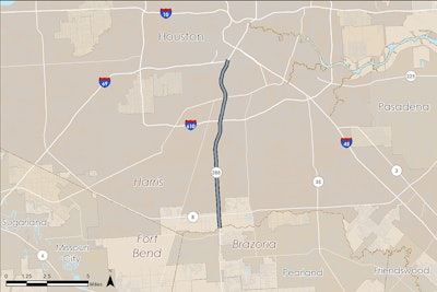 a map showing the affected portion of SH 288