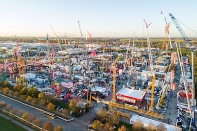 aerial view bauma 2022 trade show crane exhibit