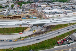 A screenshot of PennDOT's live cam of temporary lanes on I-95 in Philadelphia after the section reopened June 23