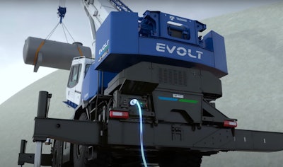 Tadano electric evolt crane with electric cord plugged in