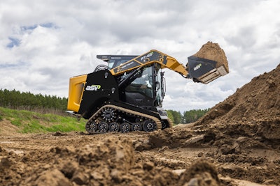 ASV RT-65 compact track loader scooping dirt