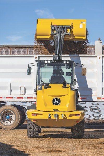 John Deere 326 P-Tier compact wheel loader telescopic arm loading truck