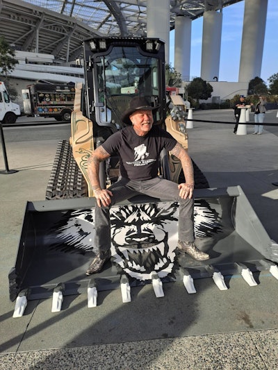 Metallica lead singer and guitarist James Hetfield with his specially designed Case TV450B compact track loader.