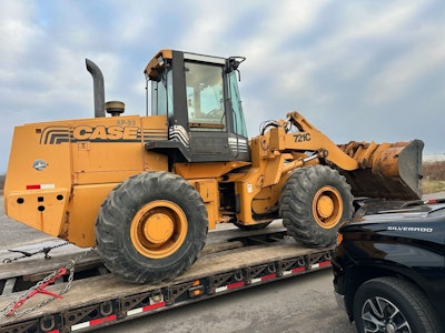stolen Case 721C loader on trailer