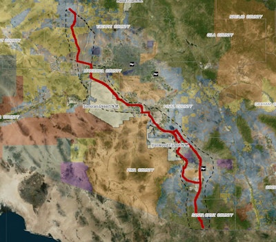 a map of the future Interstate 11 corridor