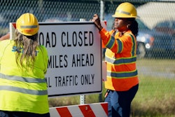 scdot workers put up road closed sign