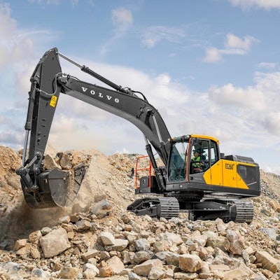 volvo ec260 excavator in rubble pile