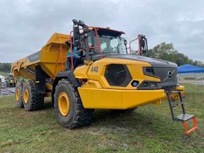 Volvo A40 articulated dump trunk with engine access ladder folded down