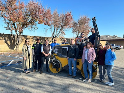 Yolo County staff pose with their new Volvo DD25 Electric compactor