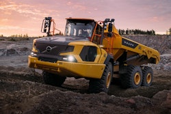 Volvo A45 articulated dump truck traversing bumy dirt road