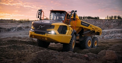 Volvo A45 articulated dump truck traversing bumy dirt road