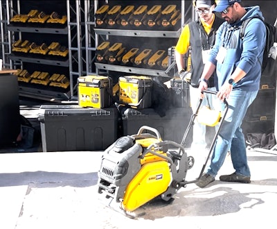Dewalt powershift plate compactor tamping white concrete sand