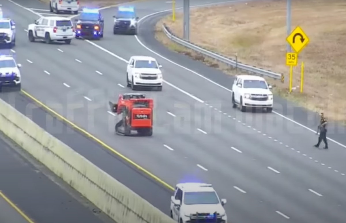 Man in Stolen Compact Track Loader Leads Chase on I-10; Police Fire Shots