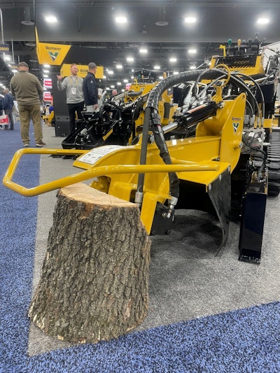 Vermeer stump cutter attachment on a mini track loader