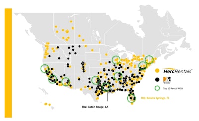 a map of herc and H&E rentals locations