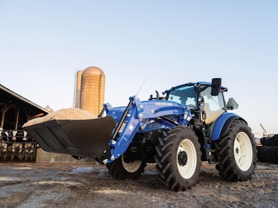 a new holland 120 powerstar tractor on a farm