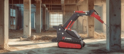 CyberX mini track loader with hydraulic hammer attachment indoor demolition